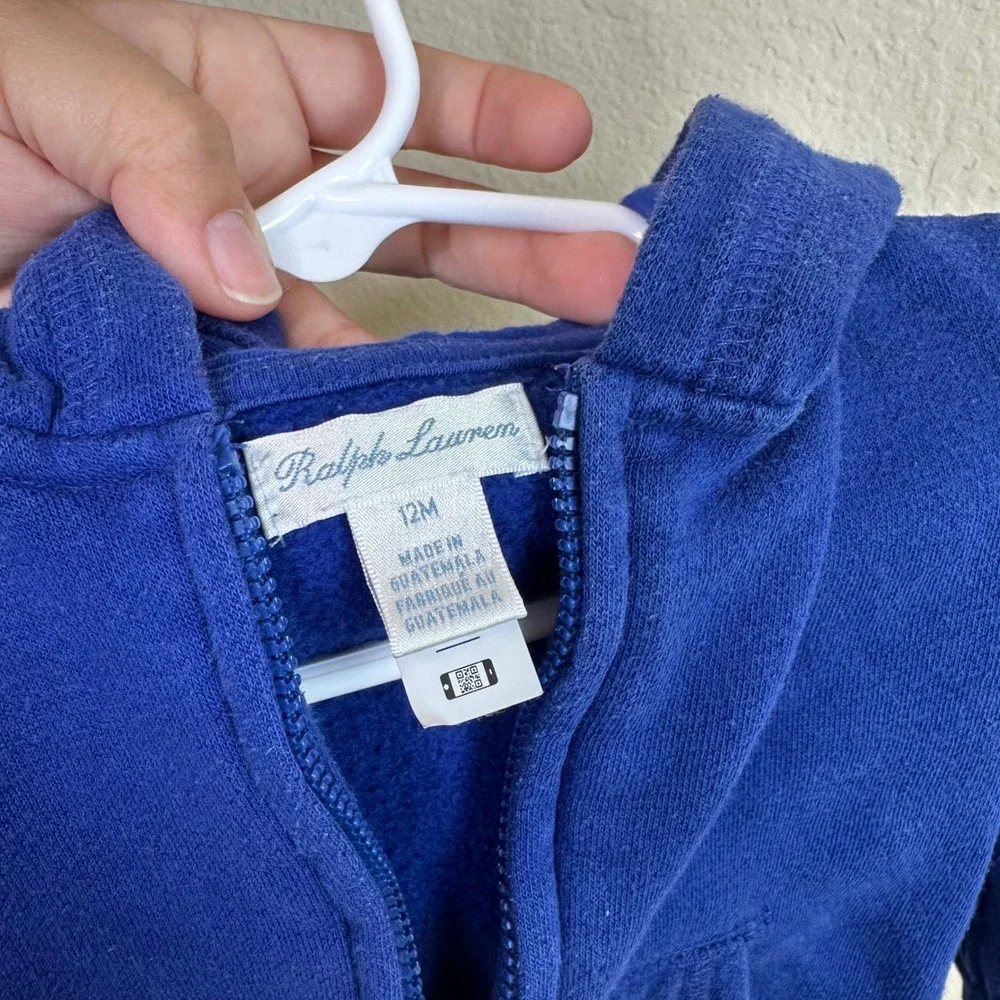 Ralph Lauren Boys Royal Blue Full Zip Hoodie Pony Logo 12M